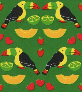 Toucans, melons, limes, strawberries and hearts